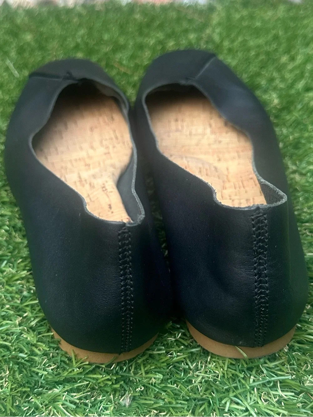 Kork-Ease Black Leather Square-Toe Ballet Flats